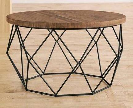 Wood Top and Metal Diamond Coffee Table
