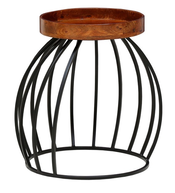 Metallic Round Tray Wooden Top End Table